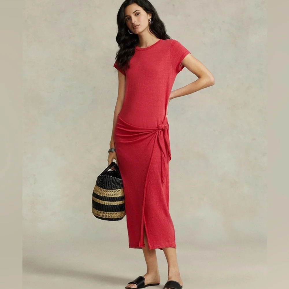 Polo Ralph Lauren Tie-Detail Linen Jersey Tee Dress